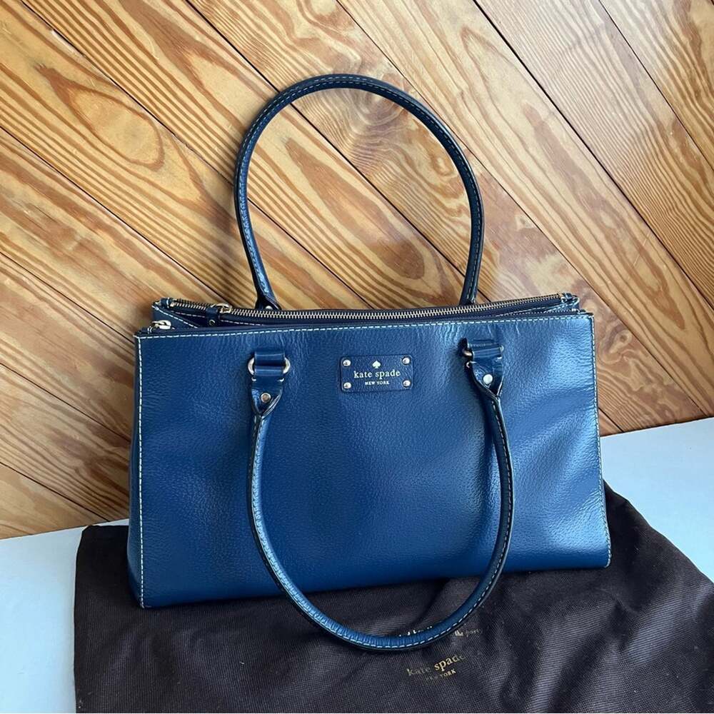 Kate Spade Blue Leather Wellesley Quinn Tote Bag